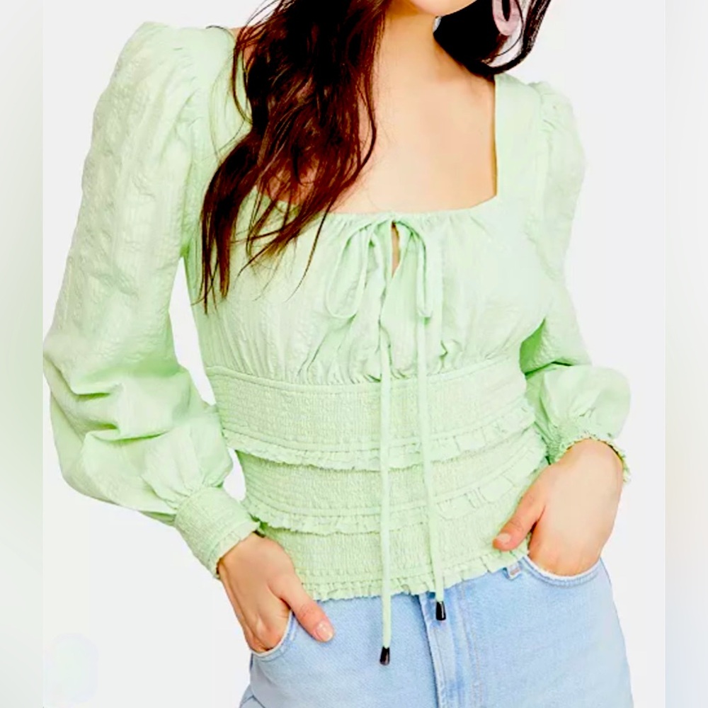 FREE PEOPLE - Lotita Queen Green Blouse.